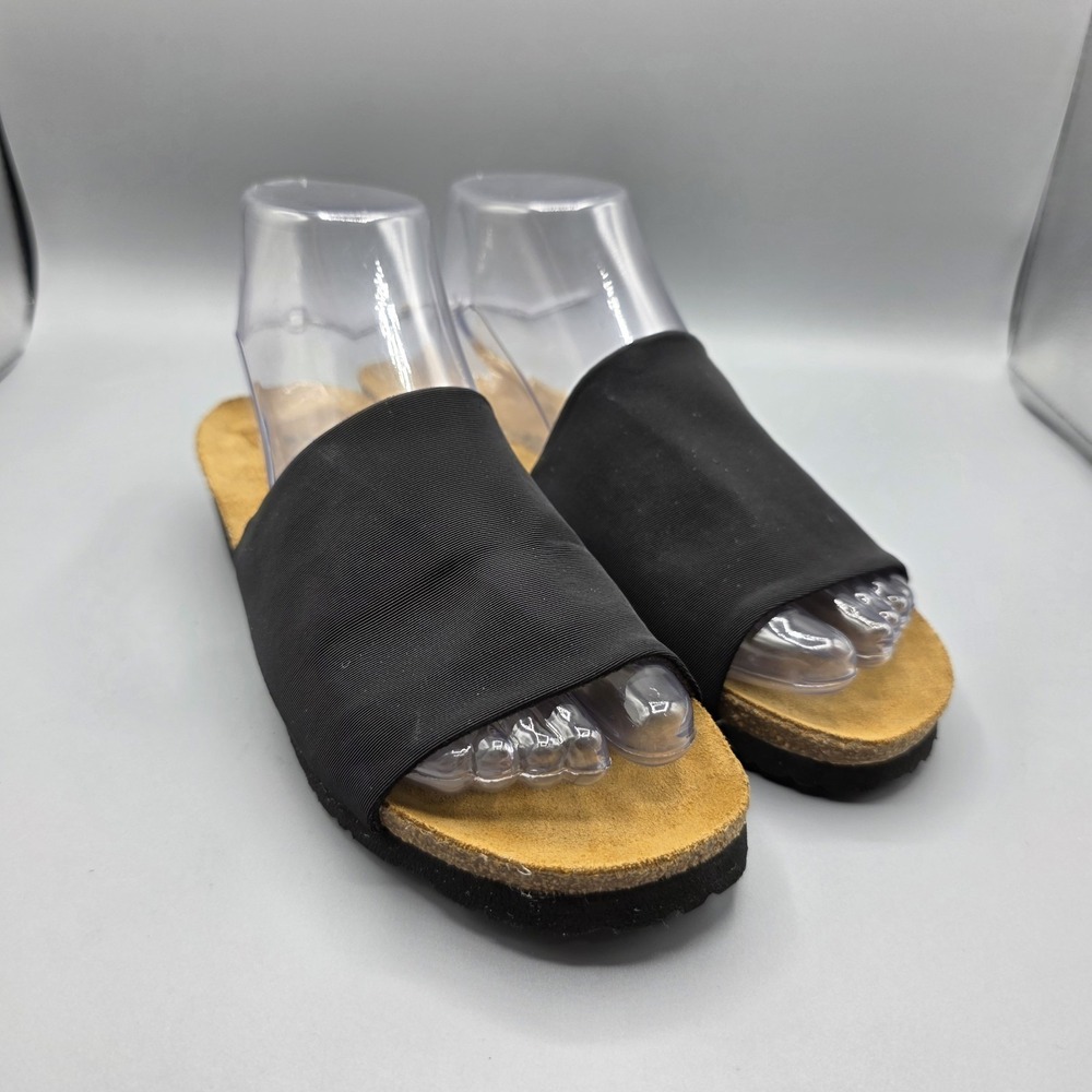 NAOT Tampa Sandals Womens 39 Black Stretch Elastic Slide Comfort Cork Wedge Shoe